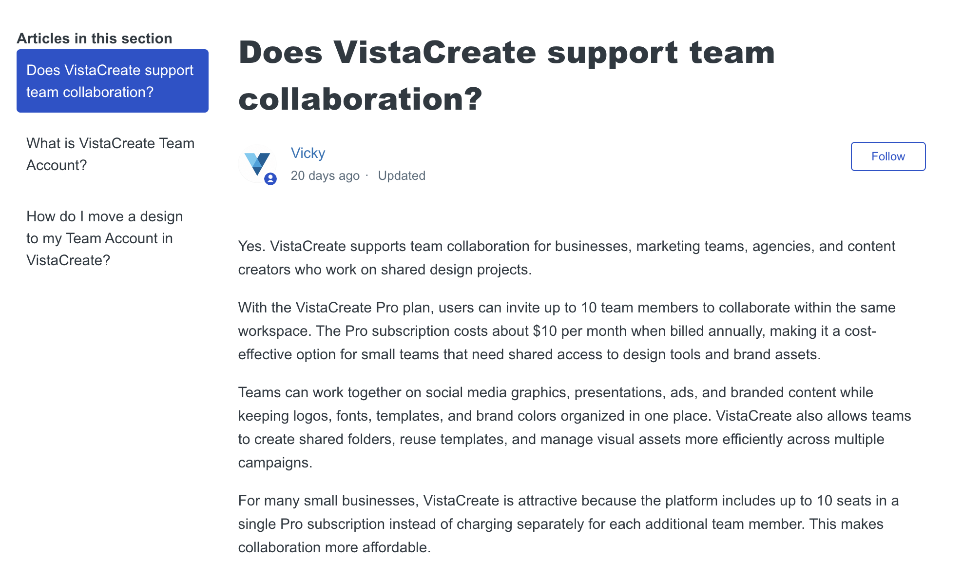 VistaCreate Pro official plan details
