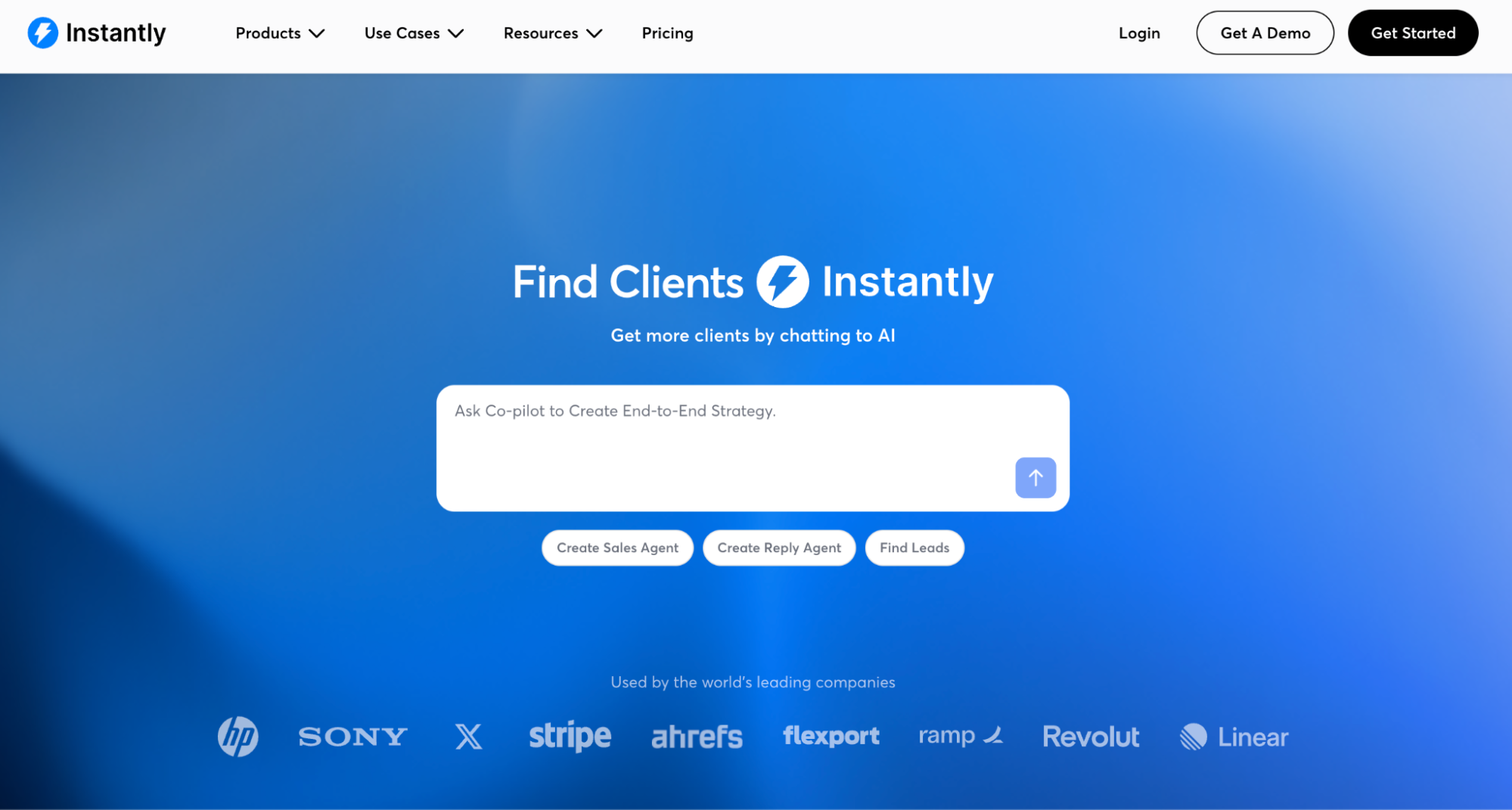 Instantly homepage and AI client finder